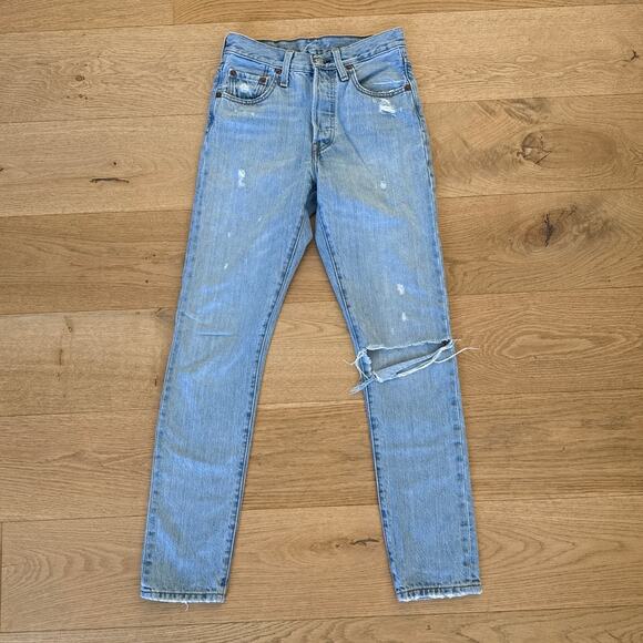 Levi's Skinny Jeans Distressed 501's Size 24 Blue - Picture 1 of 6